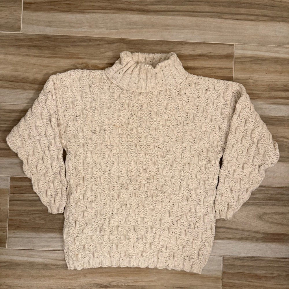 Vintage Woolrich Rugged Outdoorwear Cotton Turtleneck Sweater Cream USA Large